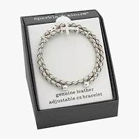 Sparkle Allure Grey Blessed Leather Womens Cubic Zirconia Pure Silver Over Brass Cross Charm Bracelet