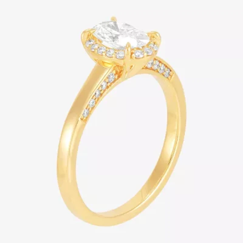 (H-I / Si1-Si2) Womens 1 CT. T.W. Lab Grown White Diamond 10K Gold Oval Halo Engagement Ring