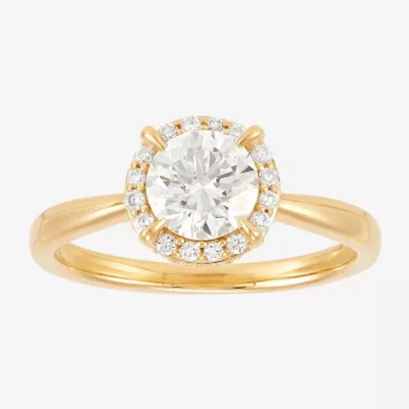 (H-I / Si1-Si2) Womens 1 1/4 CT. T.W. Lab Grown White Diamond 10K Gold Round Halo Engagement Ring