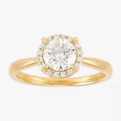 (H-I / Si1-Si2) Womens 1 1/4 CT. T.W. Lab Grown White Diamond 10K Gold Round Halo Engagement Ring