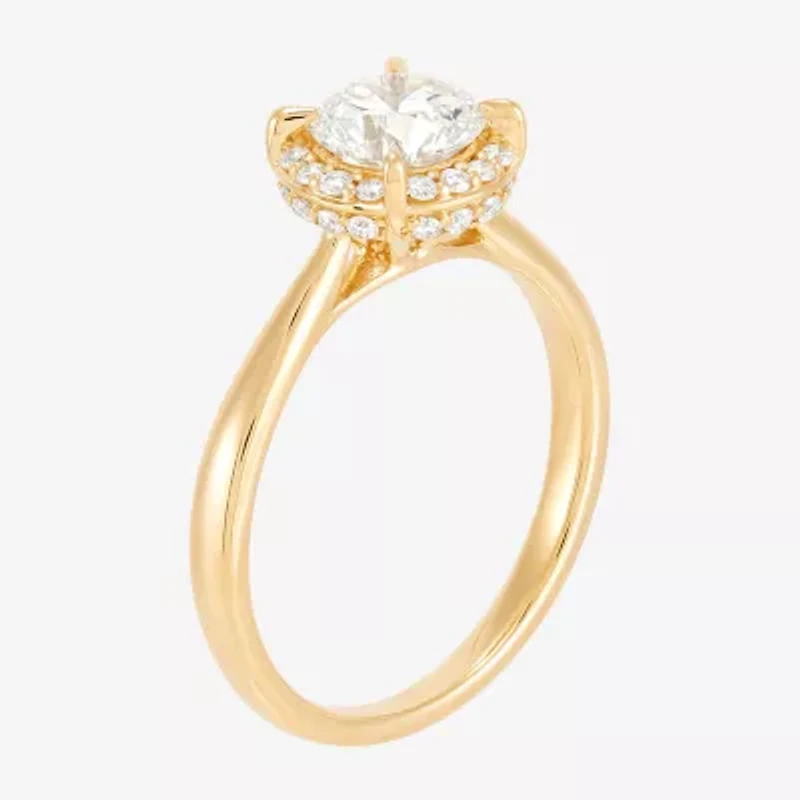 (H-I / Si1-Si2) Womens 1 1/4 CT. T.W. Lab Grown White Diamond 10K Gold Round Halo Engagement Ring