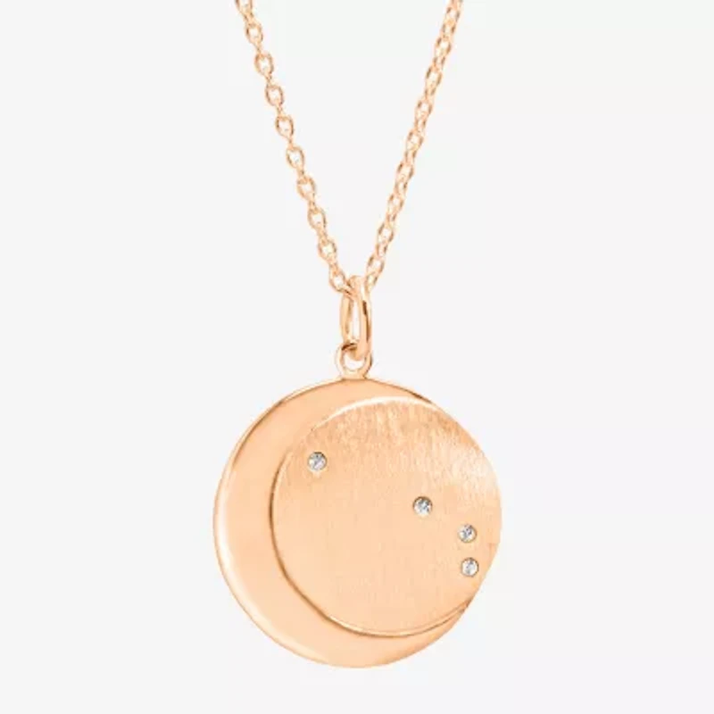 Limited Quantities! Aries Womens Lab Created White Crystal 14K Rose Gold Over Silver 14K Rose Gold Circle 20 Inch Pendant Necklace