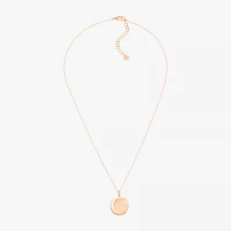 Limited Quantities! Aries Womens Lab Created White Crystal 14K Rose Gold Over Silver 14K Rose Gold Circle 20 Inch Pendant Necklace