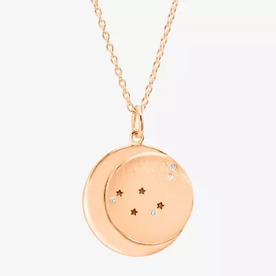 Limited Quantities! Capricorn Womens Lab Created White Crystal 14K Rose Gold Over Silver 14K Rose Gold Circle 20 Inch Pendant Necklace