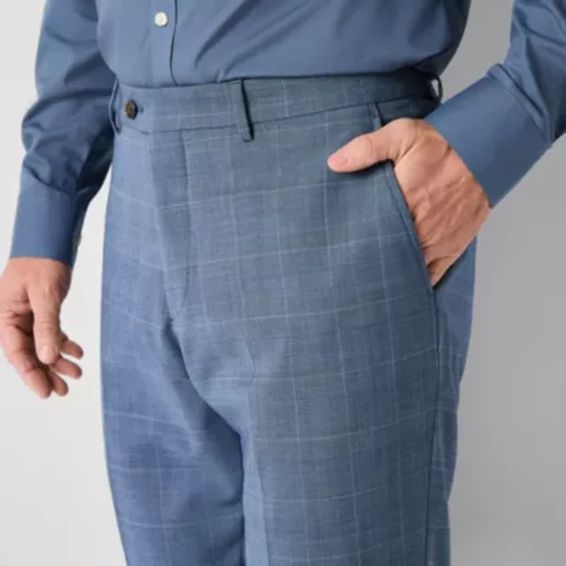 Stafford Mens Plaid Classic Fit Flat Front Suit Pant
