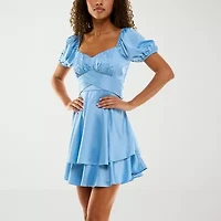 B. Smart Womens Juniors Short Sleeve Fit + Flare Dress