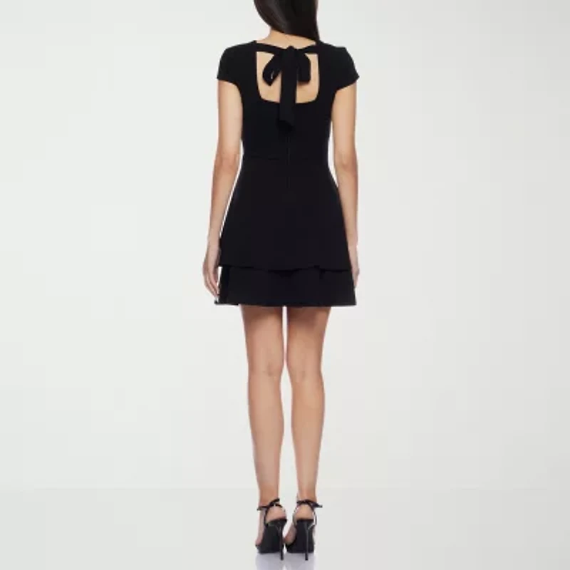 B. Smart Bow Back Womens Juniors Short Sleeve Fit + Flare Dress