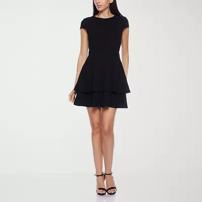 B. Smart Bow Back Womens Short Sleeve Juniors Fit + Flare Dress
