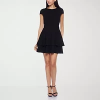 B. Smart Bow Back Womens Juniors Short Sleeve Fit + Flare Dress