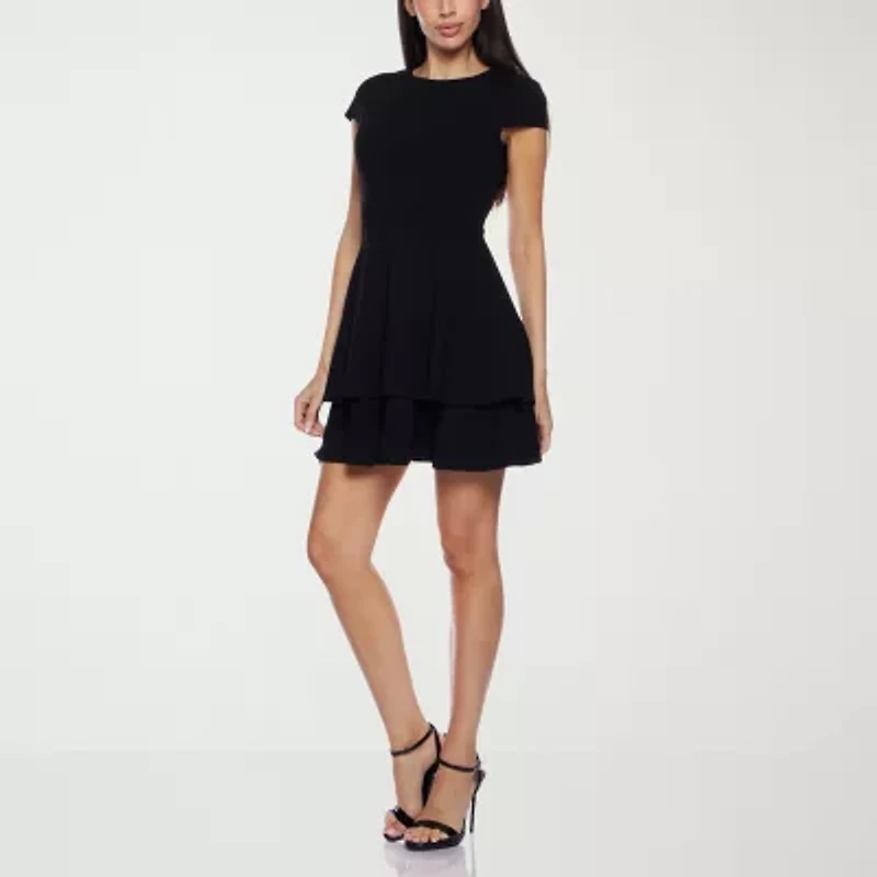 B. Smart Bow Back Womens Juniors Short Sleeve Fit + Flare Dress
