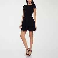 B. Smart Bow Back Womens Juniors Short Sleeve Fit + Flare Dress