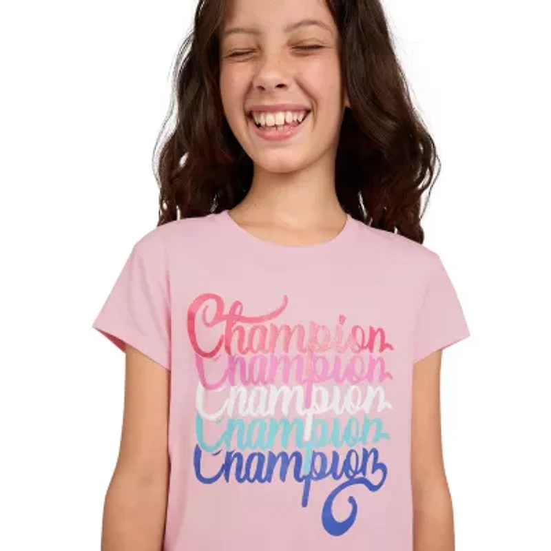 Champion Big Kid Girls Crew Neck Short Sleeve Classic Fit Graphic T-Shirt