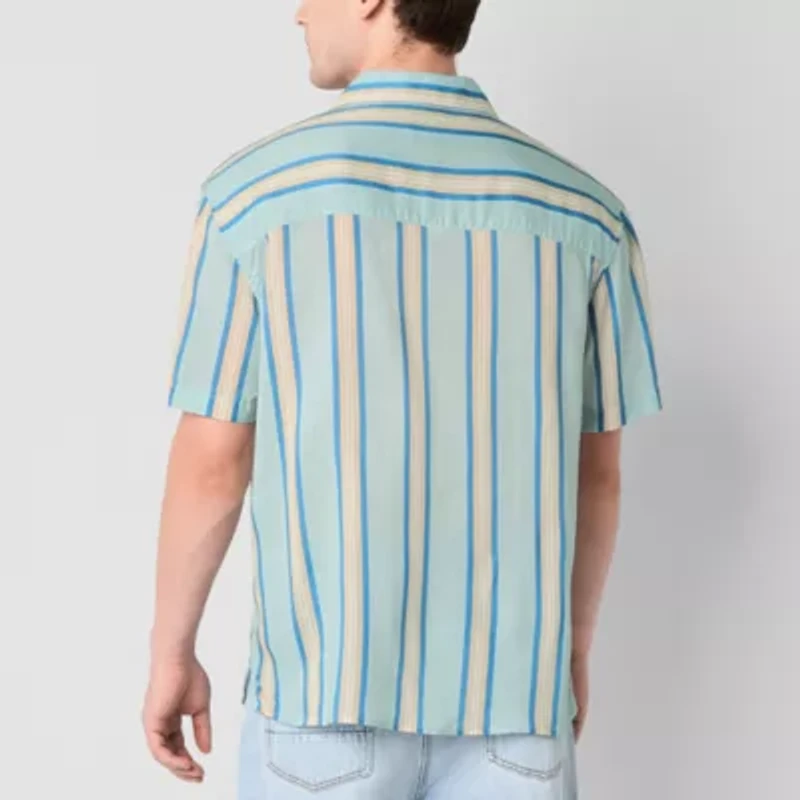 Arizona Mens Short Sleeve Striped Button-Down Shirt