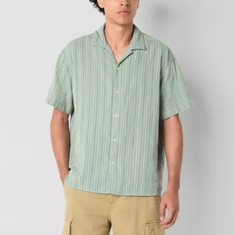 Arizona Mens Short Sleeve Striped Button-Down Shirt
