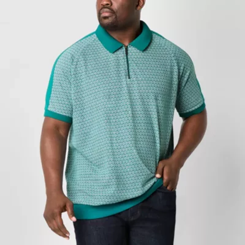 Shaquille O'Neal XLG Quarter Zip Big and Tall Mens Regular Fit Short Sleeve Polo Shirt