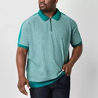 Shaquille O'Neal XLG Quarter Zip Big and Tall Mens Regular Fit Short Sleeve Polo Shirt