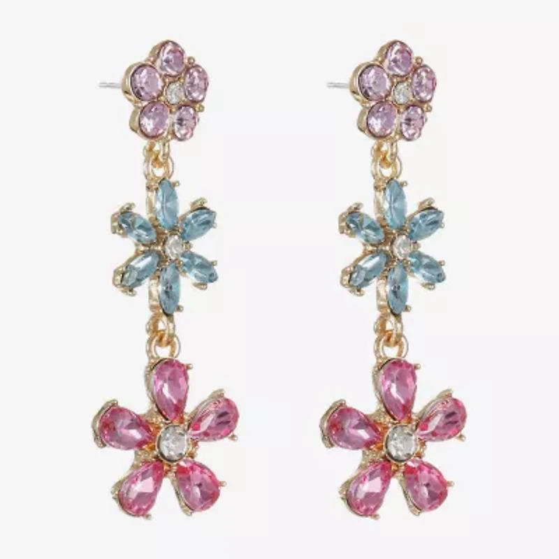 Monet Jewelry Womens Multi Color Glass Flower Hypoallergenic Drop Earrings