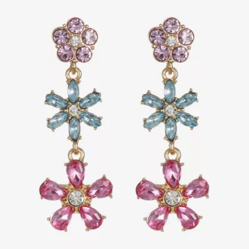 Monet Jewelry Womens Multi Color Glass Flower Hypoallergenic Drop Earrings