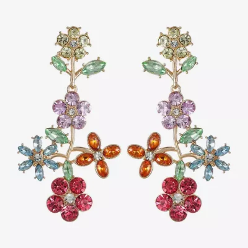 Monet Jewelry Womens Multi Color Glass Flower Hypoallergenic Drop Earrings