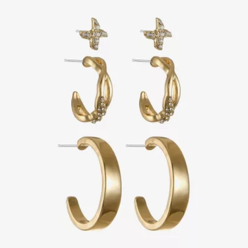 Monet Jewelry Womens Glass Hypoallergenic 3 Pair Earring Set