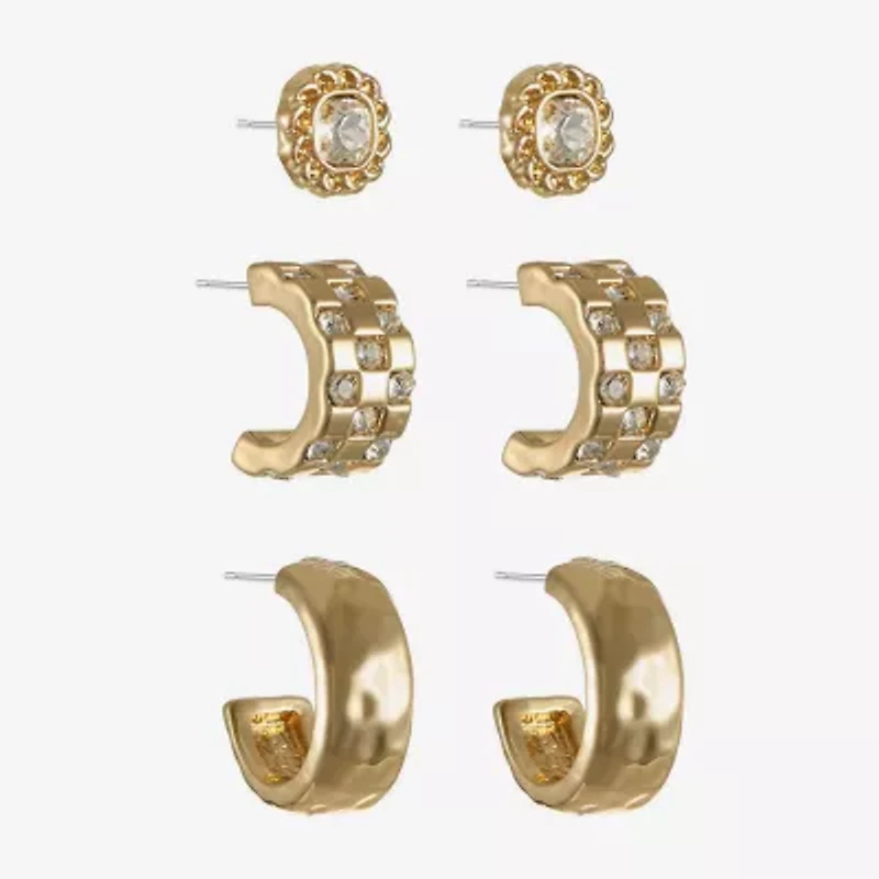 Monet Jewelry Womens Glass Hypoallergenic 3 Pair Earring Set