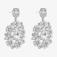 Monet Jewelry Womens Glass Simulated Pearl Oval Hypoallergenic Drop Earrings