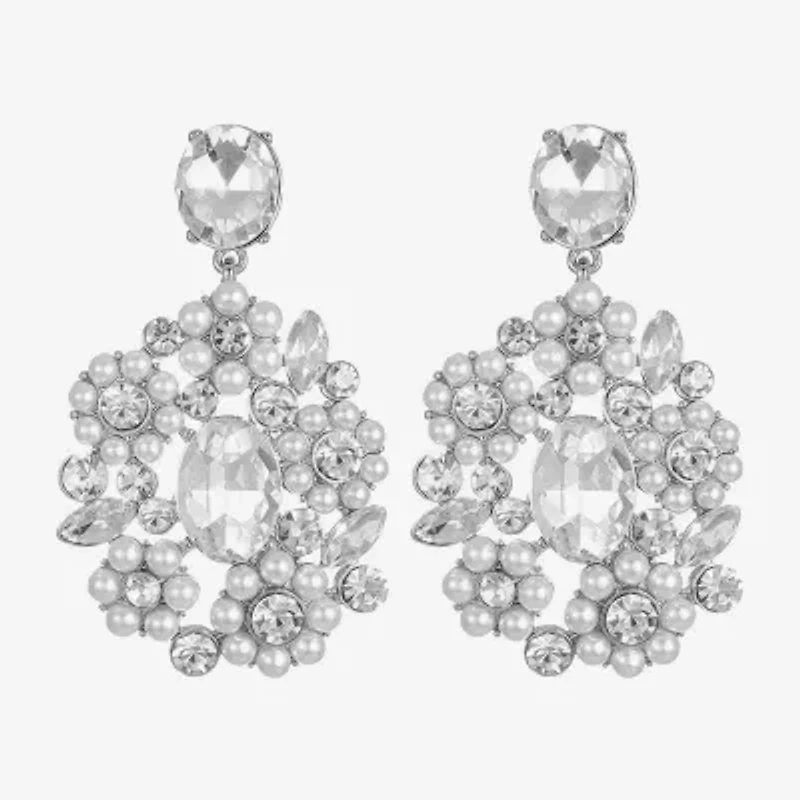 Monet Jewelry Womens Glass Simulated Pearl Oval Hypoallergenic Drop Earrings