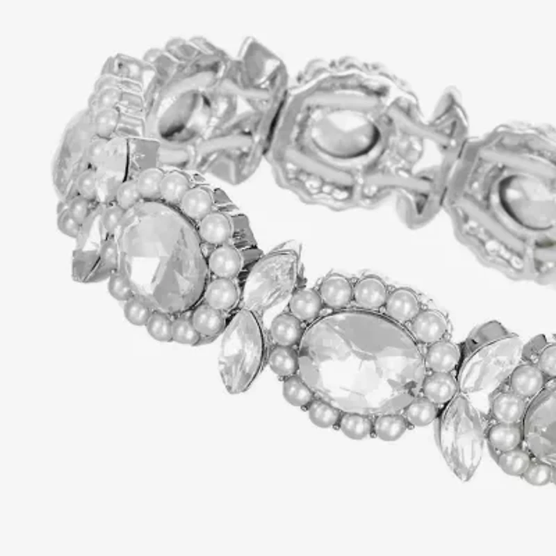 Monet Jewelry Womens Glass Simulated Pearl Oval Stretch Bracelet