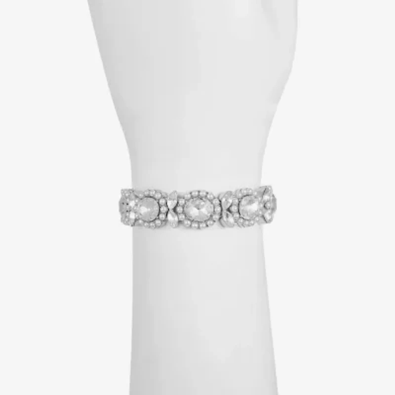 Monet Jewelry Womens Glass Simulated Pearl Oval Stretch Bracelet