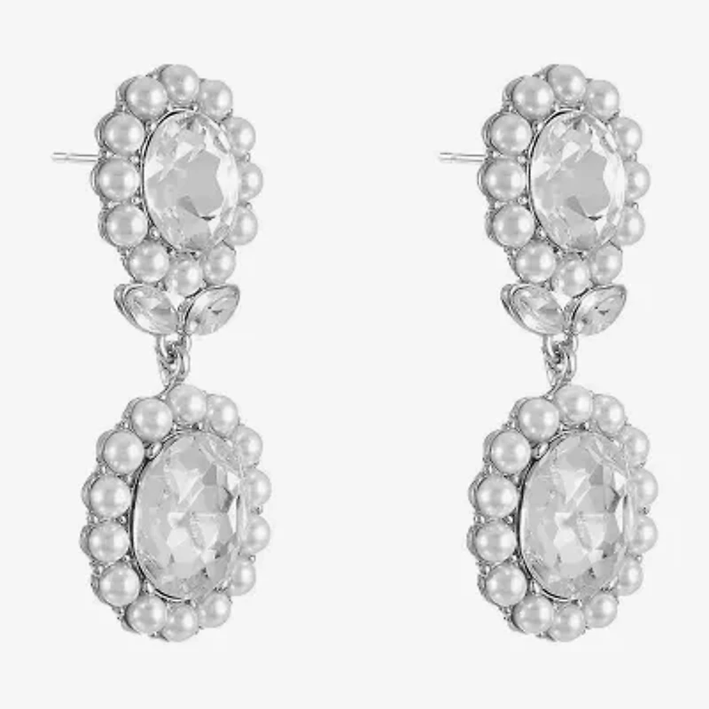 Monet Jewelry Womens Glass Simulated Pearl Oval Hypoallergenic Drop Earrings