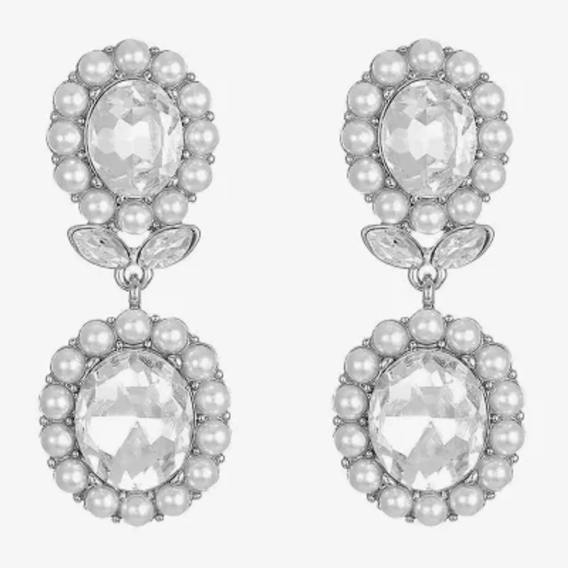 Monet Jewelry Womens Glass Simulated Pearl Oval Hypoallergenic Drop Earrings