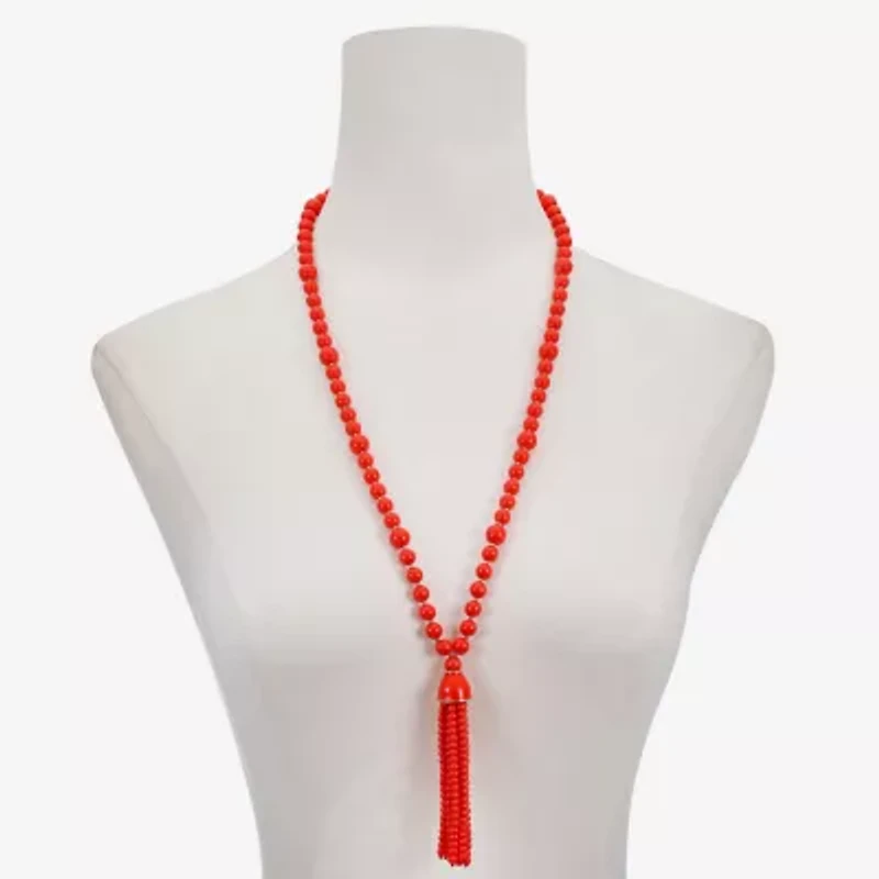 Liz Claiborne Tassel Womens 28 Inch Beaded Necklace