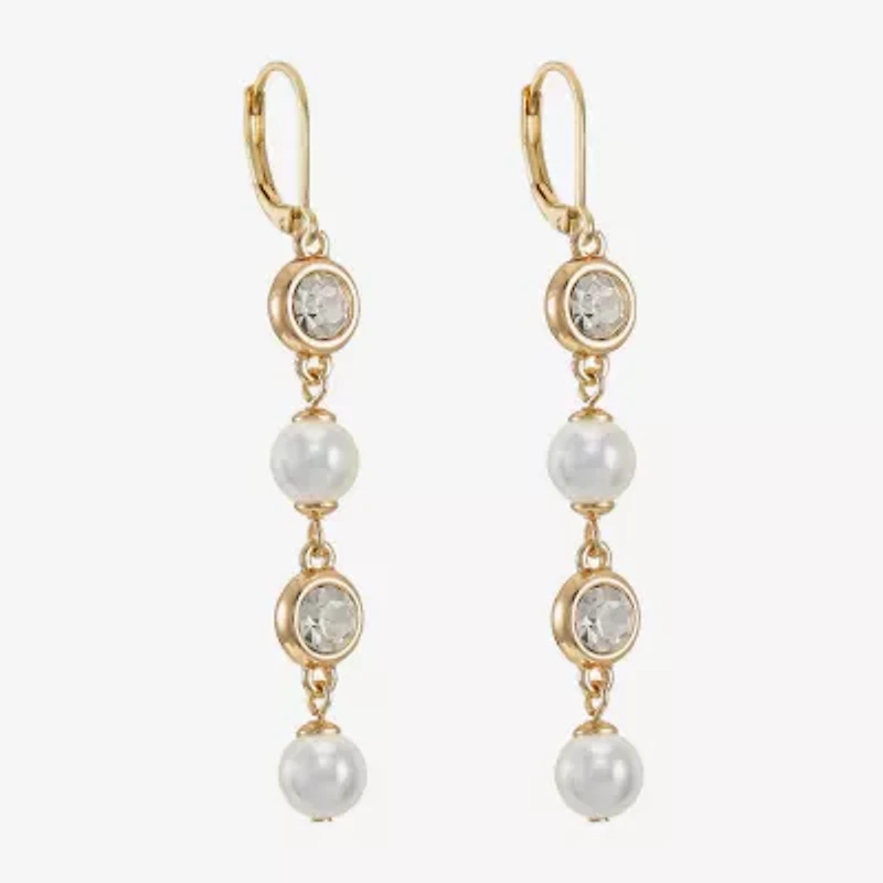 Monet Jewelry Womens Glass Simulated Pearl Round Drop Earrings