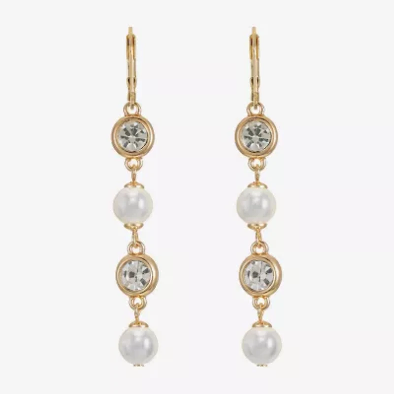 Monet Jewelry Womens Glass Simulated Pearl Round Drop Earrings