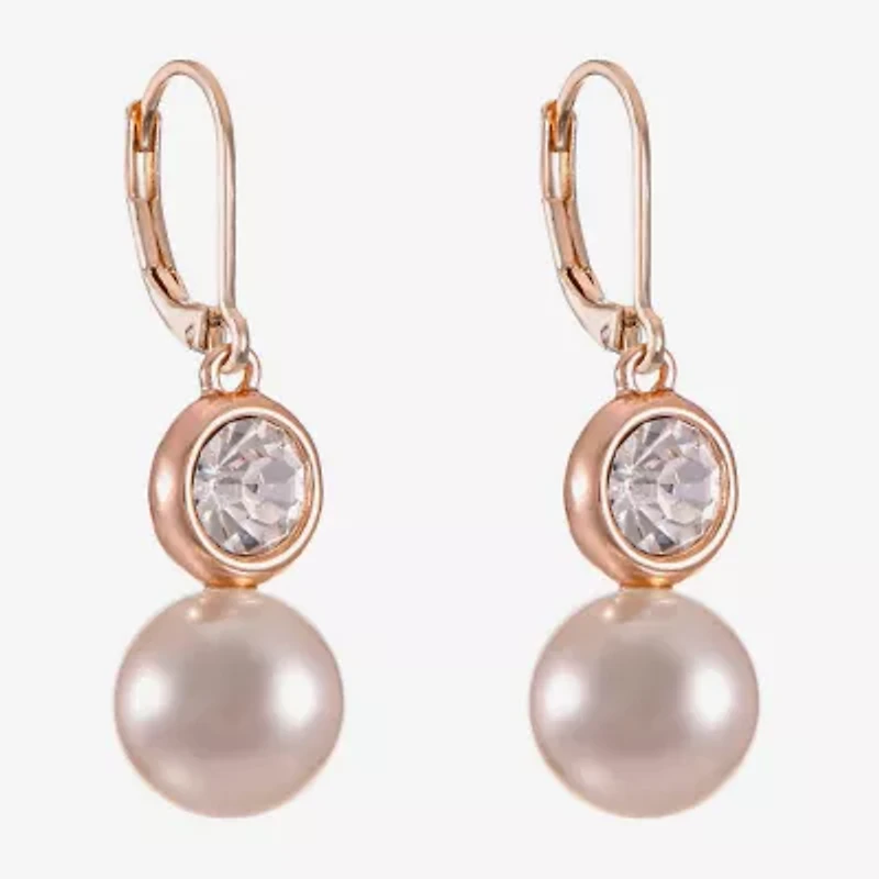 Monet Jewelry Womens Glass Simulated Pearl Round Drop Earrings