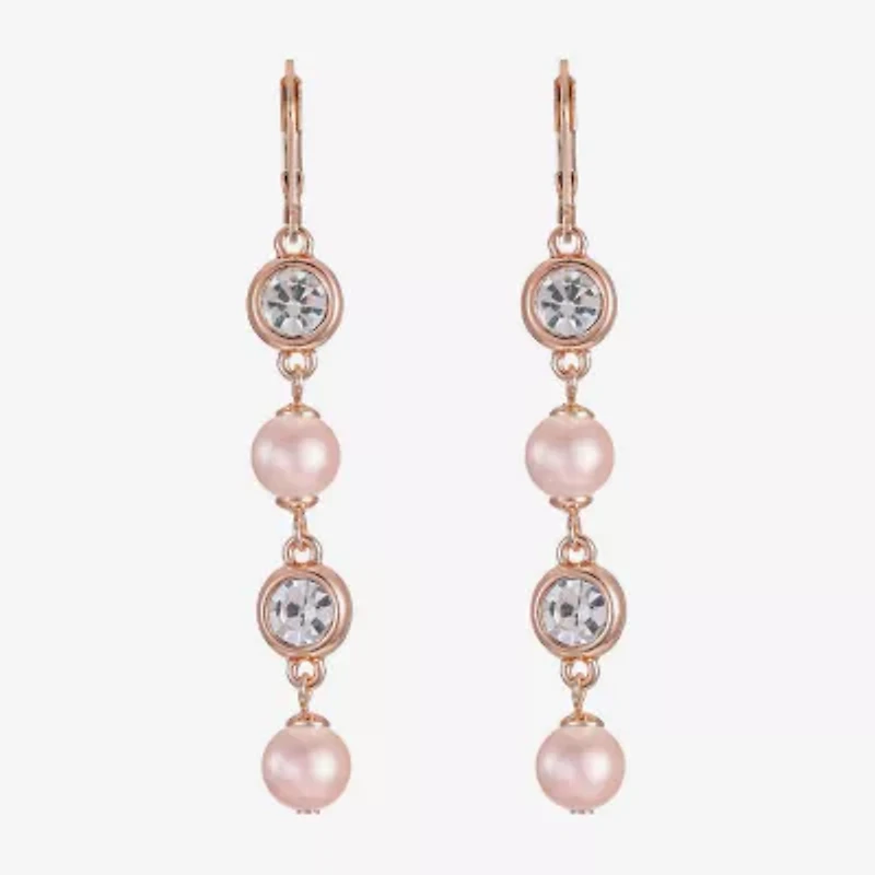 Monet Jewelry Womens Glass Simulated Pearl Round Drop Earrings