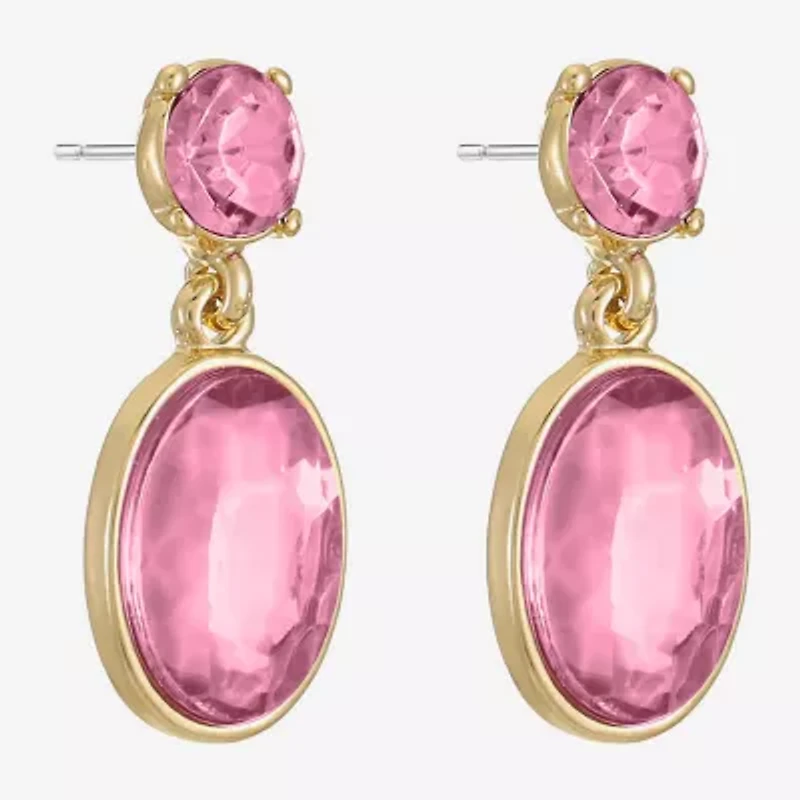 Monet Jewelry Womens Pink Glass Oval Hypoallergenic Drop Earrings