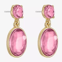 Monet Jewelry Womens Pink Glass Oval Hypoallergenic Drop Earrings
