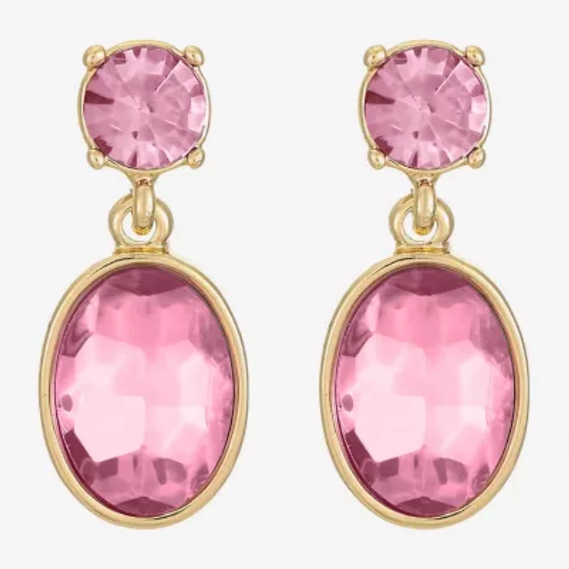 Monet Jewelry Womens Pink Glass Oval Hypoallergenic Drop Earrings