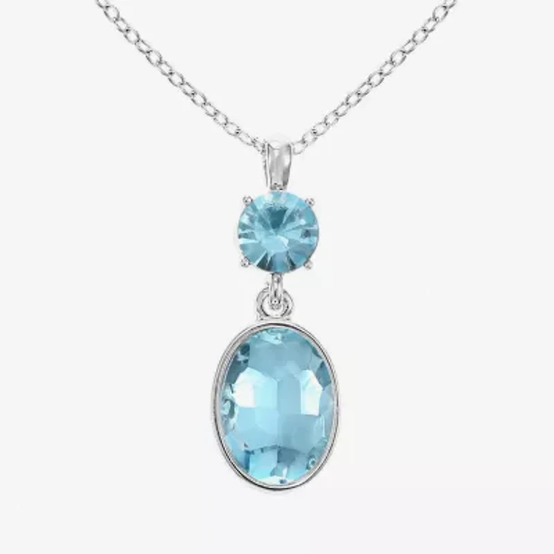 Monet Jewelry Womens Blue Glass Oval 17 Inch Pendant Necklace