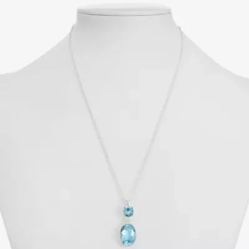 Monet Jewelry Womens Blue Glass Oval 17 Inch Pendant Necklace
