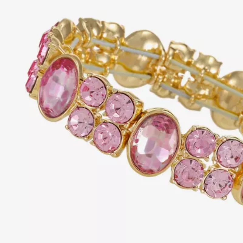Monet Jewelry Womens Pink Glass Oval Stretch Bracelet