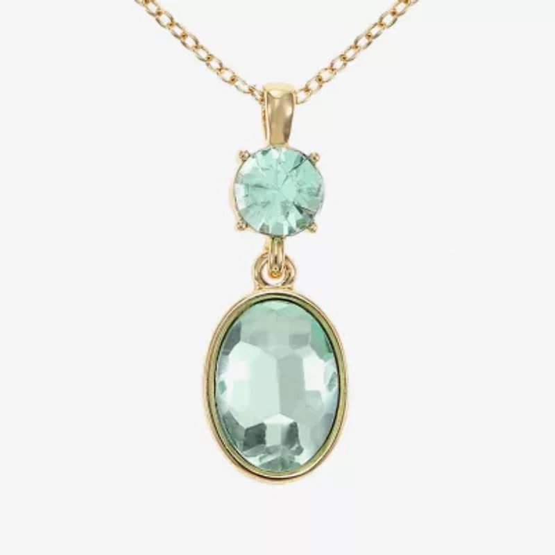 Monet Jewelry Womens Blue Glass Oval 17 Inch Pendant Necklace