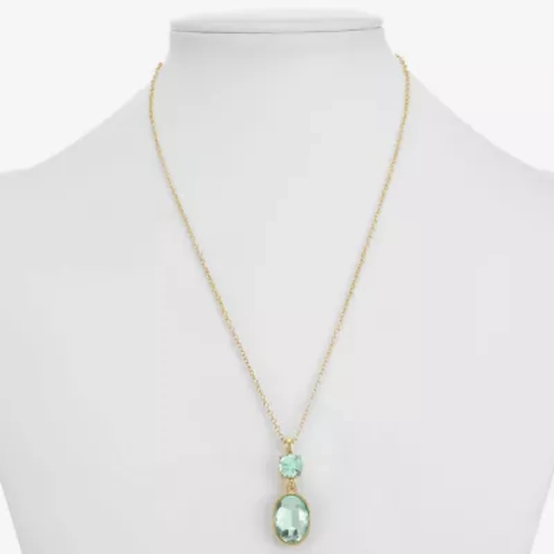 Monet Jewelry Womens Blue Glass Oval 17 Inch Pendant Necklace