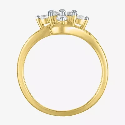 (G-H / Si2-I1) Womens 2/3 Ct. T.W. Lab Grown White Diamond 10K Gold Side Stone Bypass  Cocktail Ring