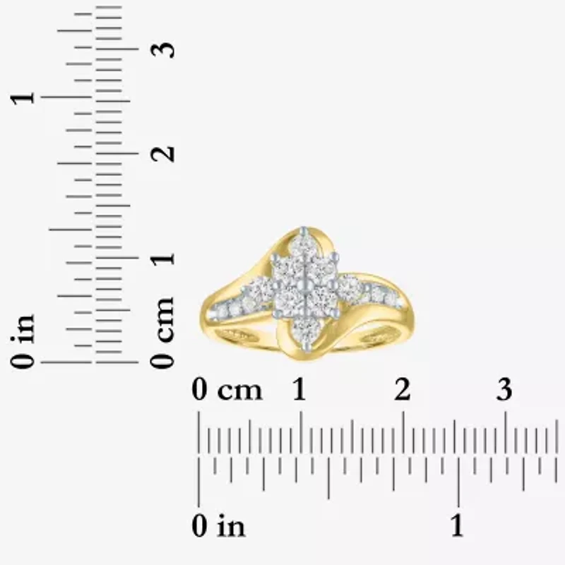 (G-H / Si2-I1) Womens 2/3 Ct. T.W. Lab Grown White Diamond 10K Gold Side Stone Bypass  Cocktail Ring
