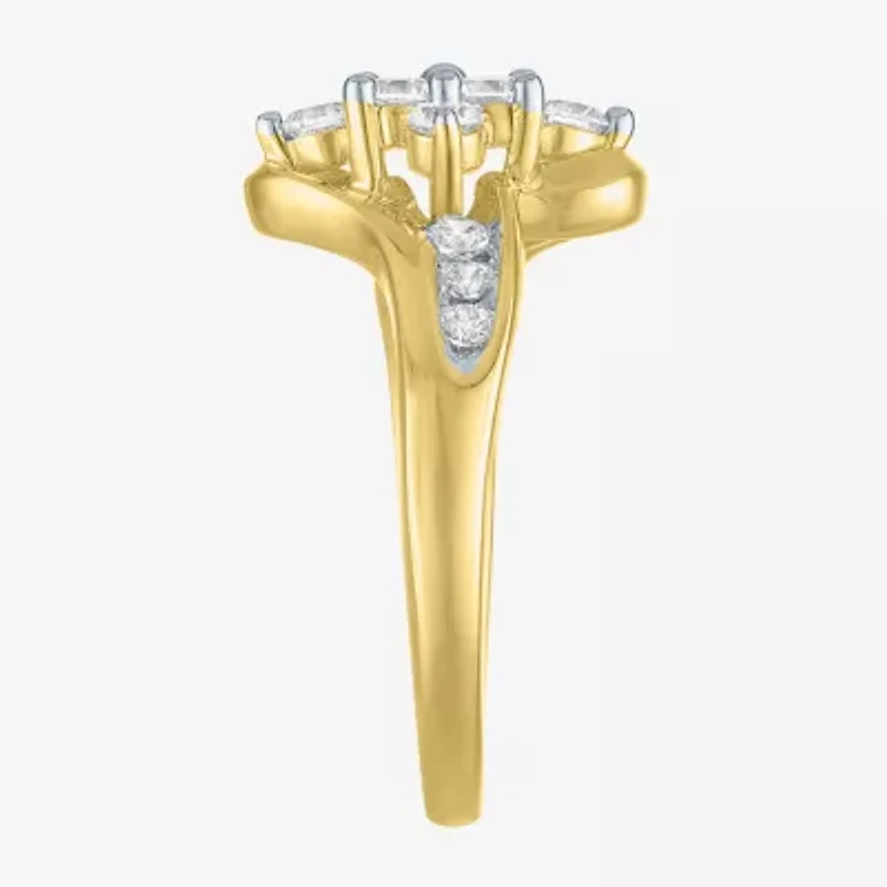 (G-H / Si2-I1) Womens 2/3 Ct. T.W. Lab Grown White Diamond 10K Gold Side Stone Bypass  Cocktail Ring