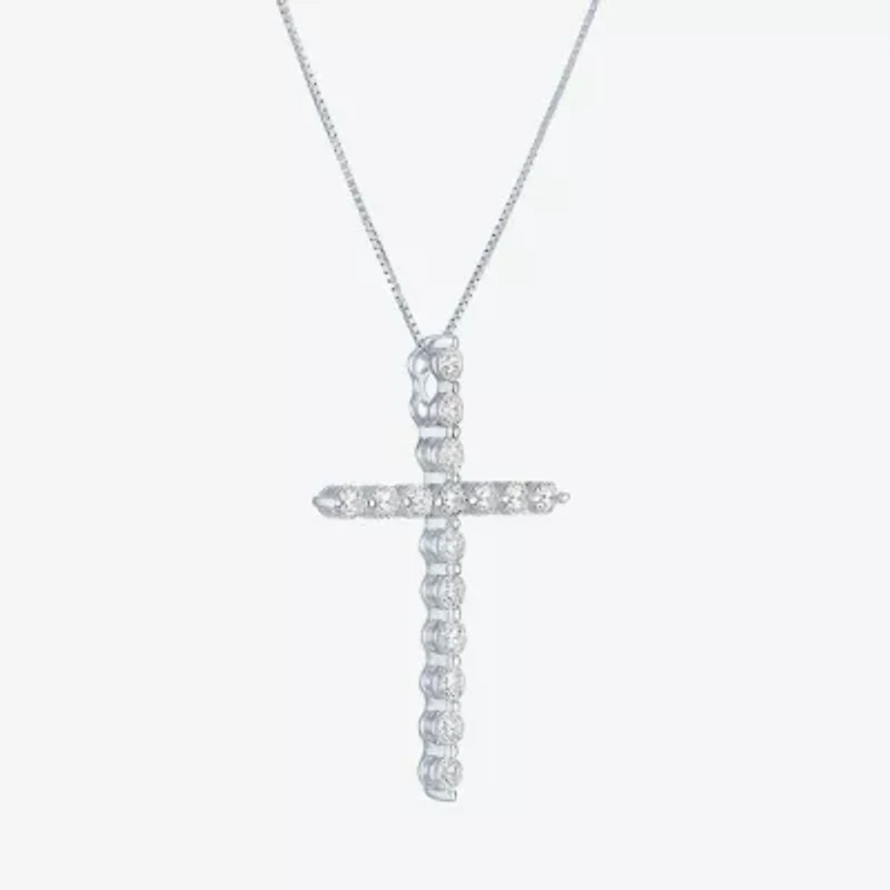 G-H / Si2-I1) Womens /3 CT. T.W. Lab Grown White Diamond 10K Gold Cross 18 Inch Pendant Necklace