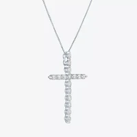G-H / Si2-I1) Womens /3 CT. T.W. Lab Grown White Diamond 10K Gold Cross 18 Inch Pendant Necklace