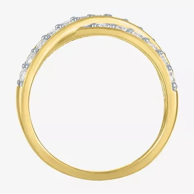 (G-H / Si2-I1) Womens 2/3 Ct. T.W. Lab Grown White Diamond 10K Gold Crossover Cocktail Ring